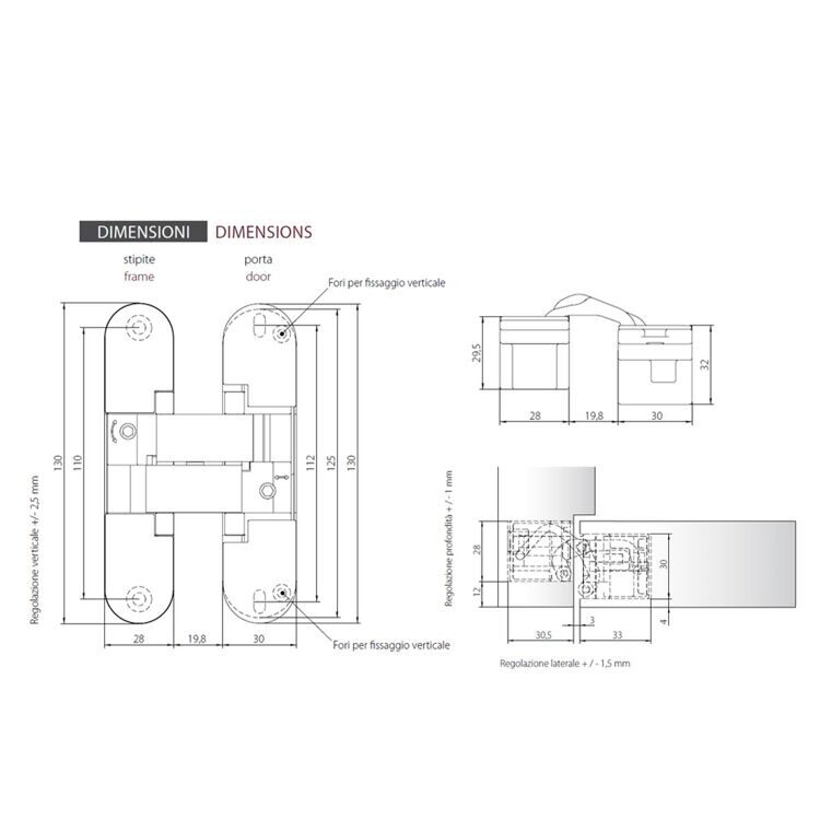 Скрытые петли Morelli с 3-D регулировкой HH-18 PC хром