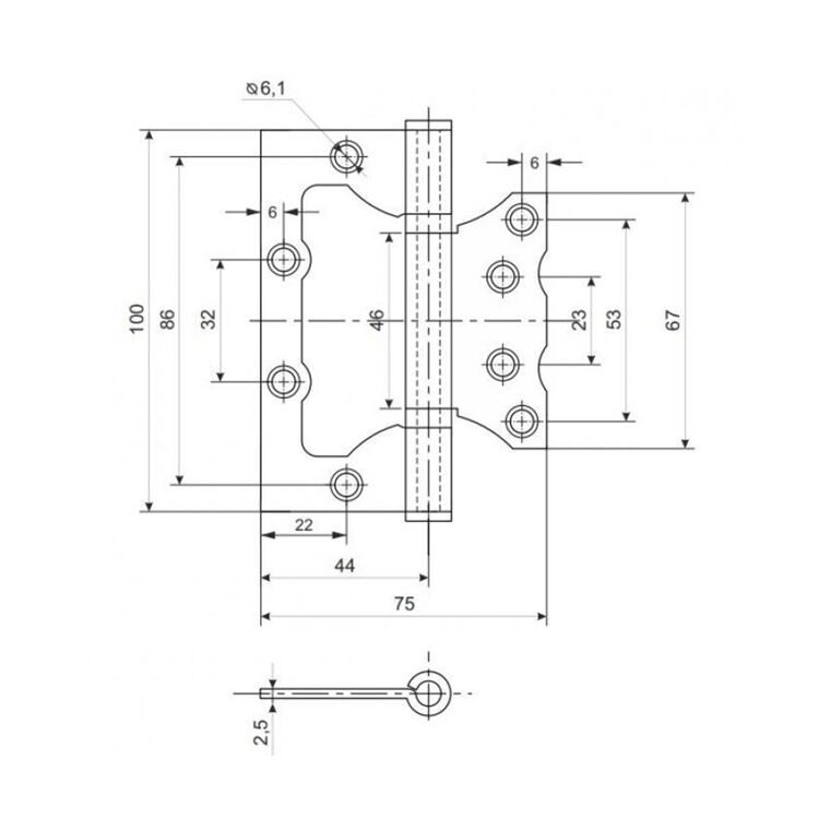 Петля дверная Rucetti без врезки RFH-100*75*2,5 PG золото