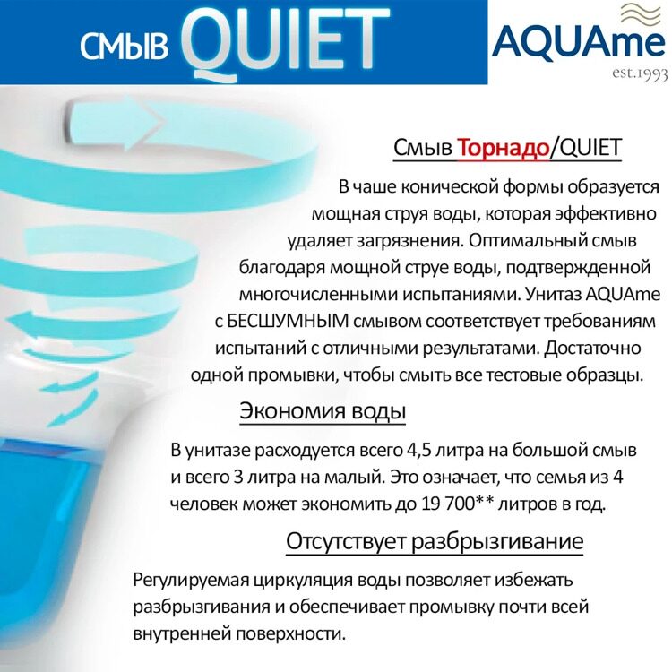 Унитаз подвесной, безободковый, смыв QUIET, с крышкой микролифт, белый, AQUAme AQM2012